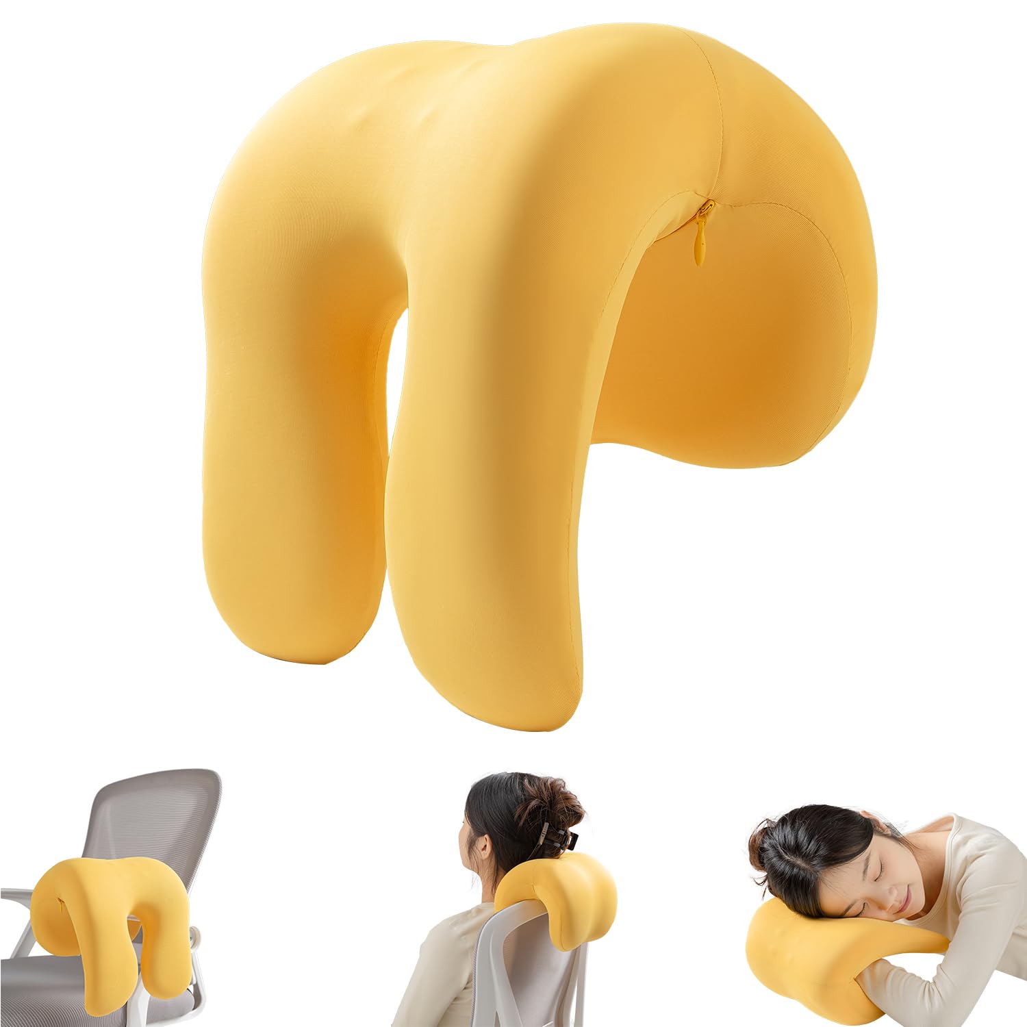 Office Chair Neck Pillow, Memory Foam Ergonomic Nap Pillow Office Chair Headrest Accessory, Neck Support Pillow Ideal for Office and Gaming, Yellow