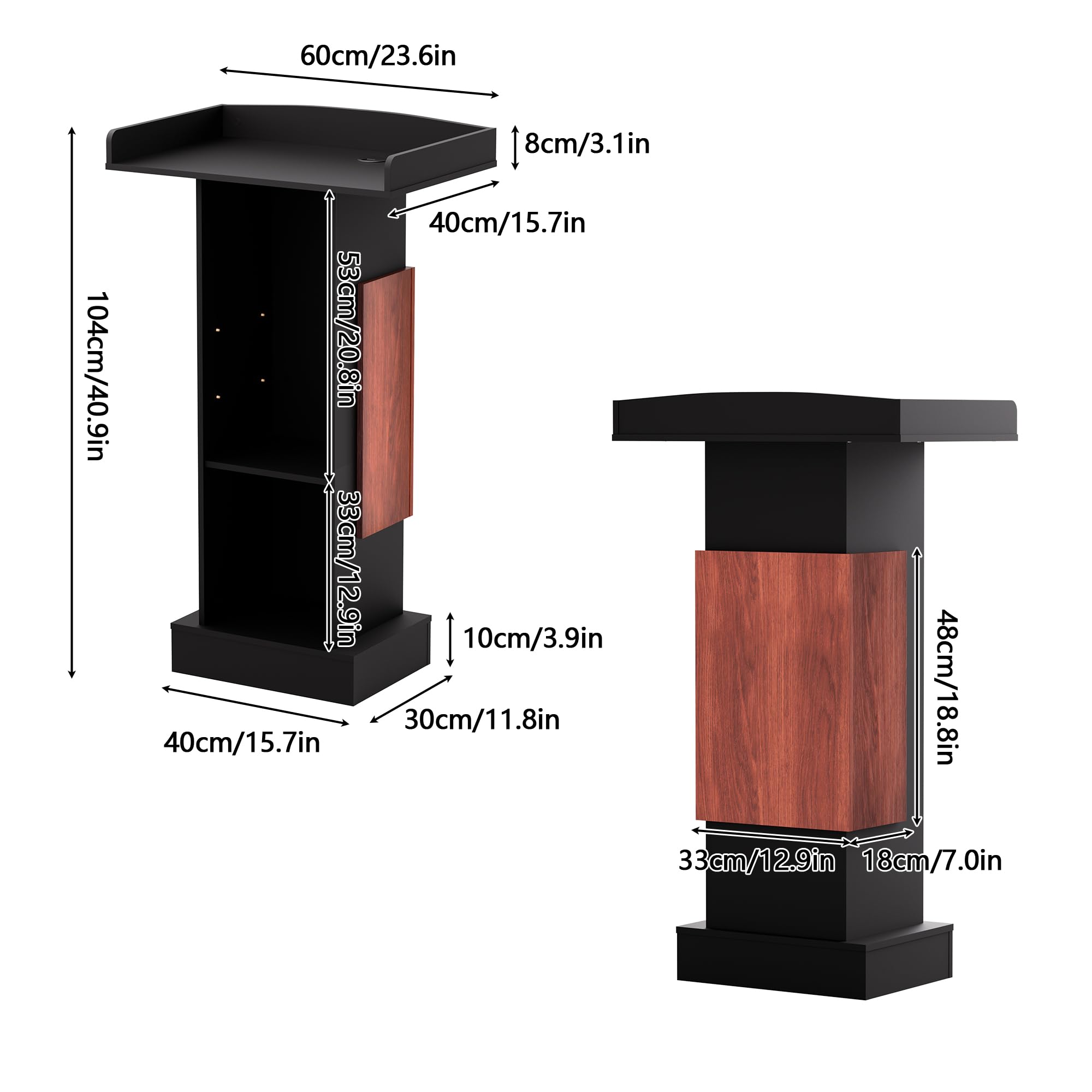 Wood Podium,Lectern Stand,12MM Particle Board,Podium with Storage,Mic Stand Space,Easy Installation Wooden Stand for Restaurants,Churches,Seminars and Schools