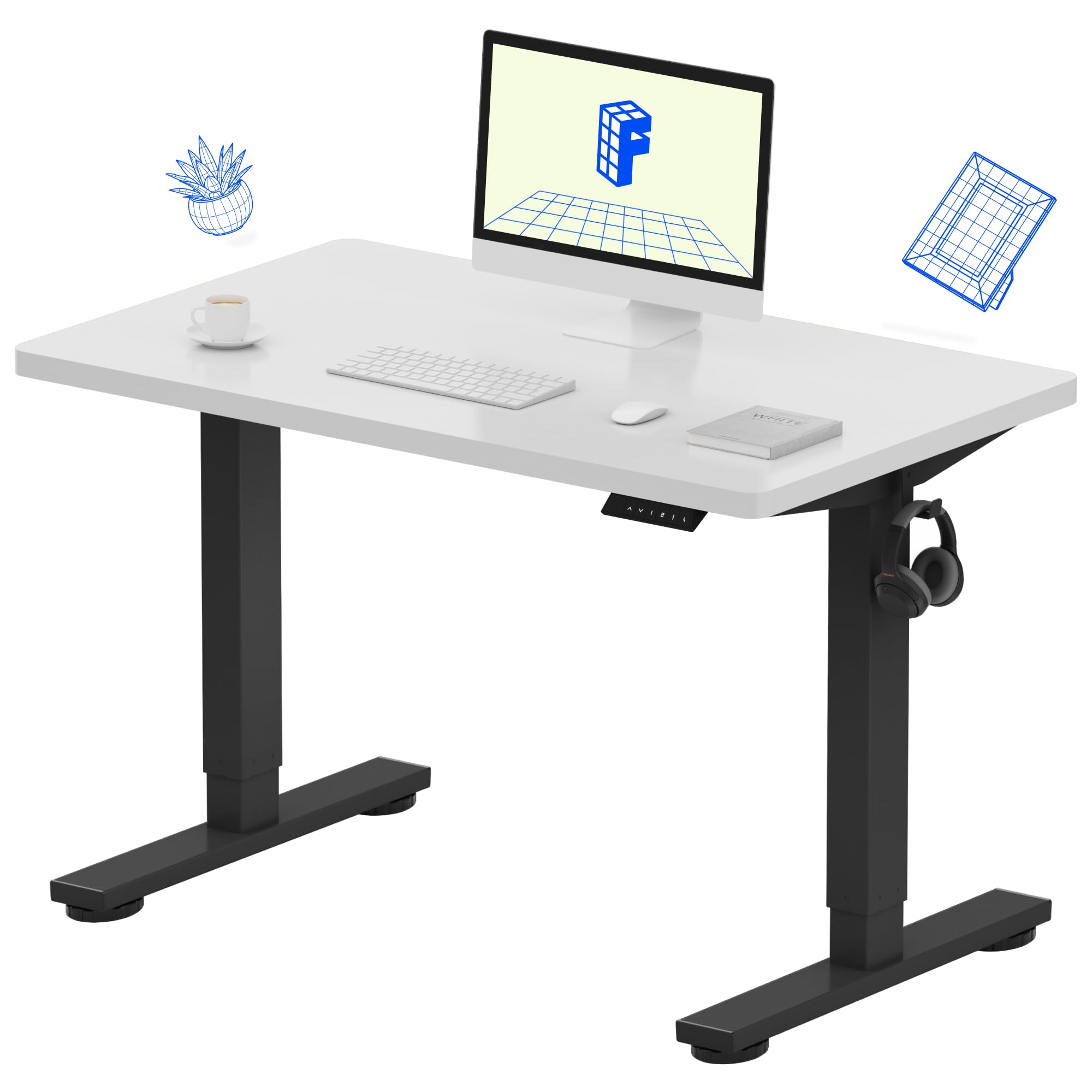 EN1 One-Piece Standing Desk, Electric Adjustable with 4 Memory Presets, 176 LBS Capacity, Stable & Quiet, Seamless Desktop for Home Office & Dual Monitors, 40