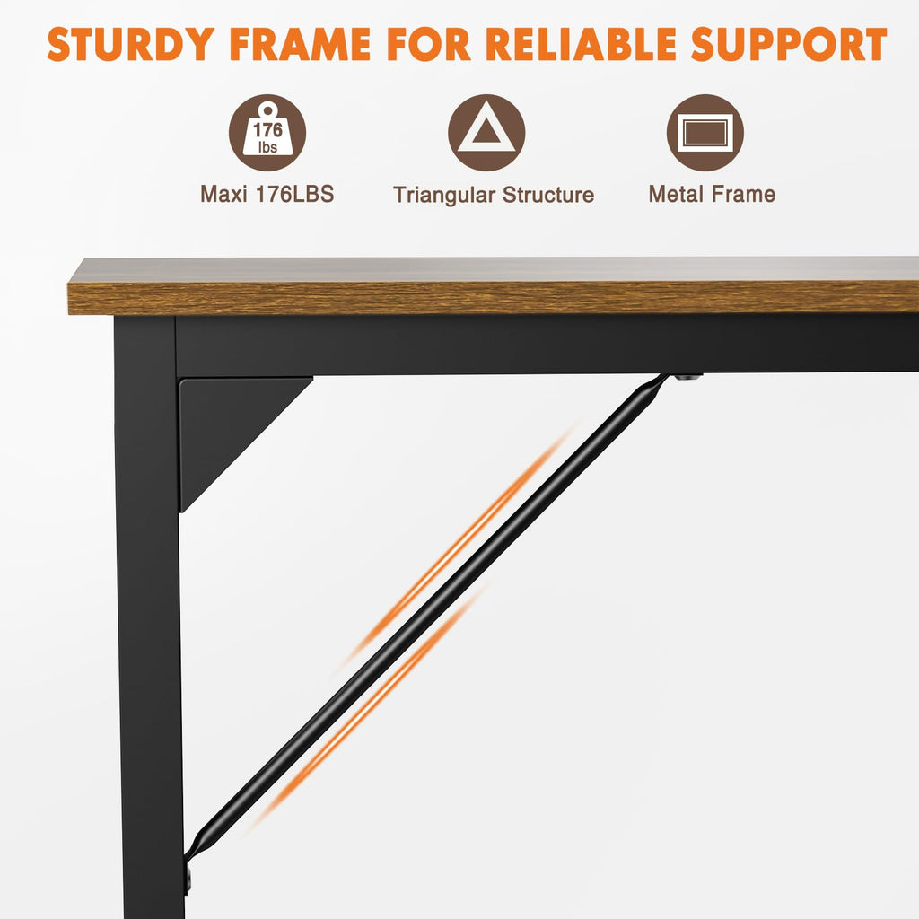 Small Computer Office Desk 63 Inch Student Study Writing Work with Metal Frame Wood Tabletop Modern Simple Home Bedroom PC Table Perfect for Small Spaces - Brown