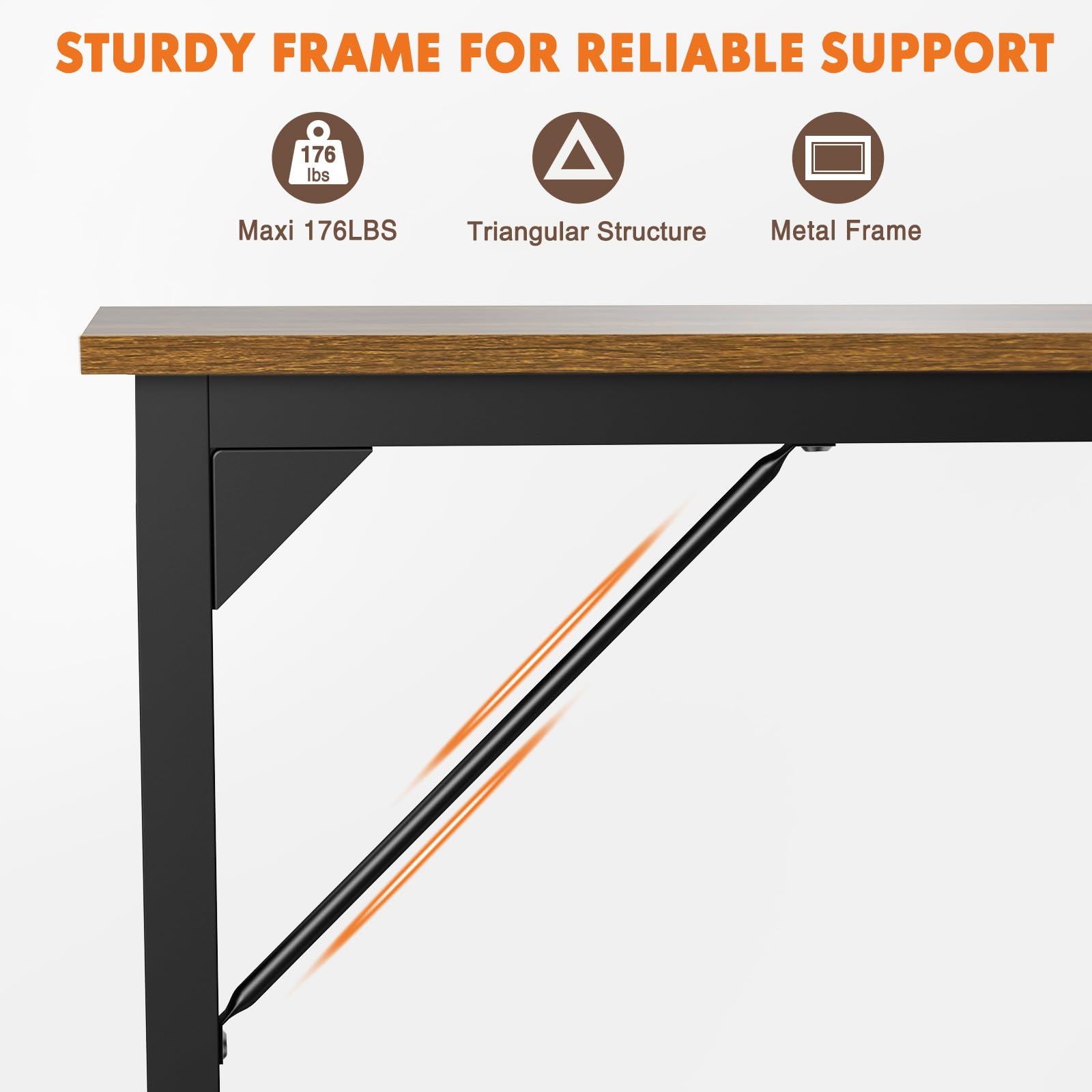 Small Computer Office Desk 63 Inch Student Study Writing Work with Metal Frame Wood Tabletop Modern Simple Home Bedroom PC Table Perfect for Small Spaces - Brown