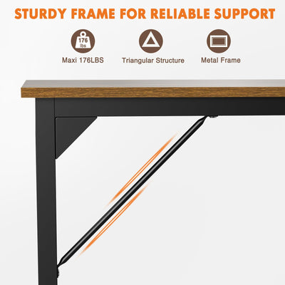 Small Computer Office Desk 63 Inch Student Study Writing Work with Metal Frame Wood Tabletop Modern Simple Home Bedroom PC Table Perfect for Small Spaces - Brown