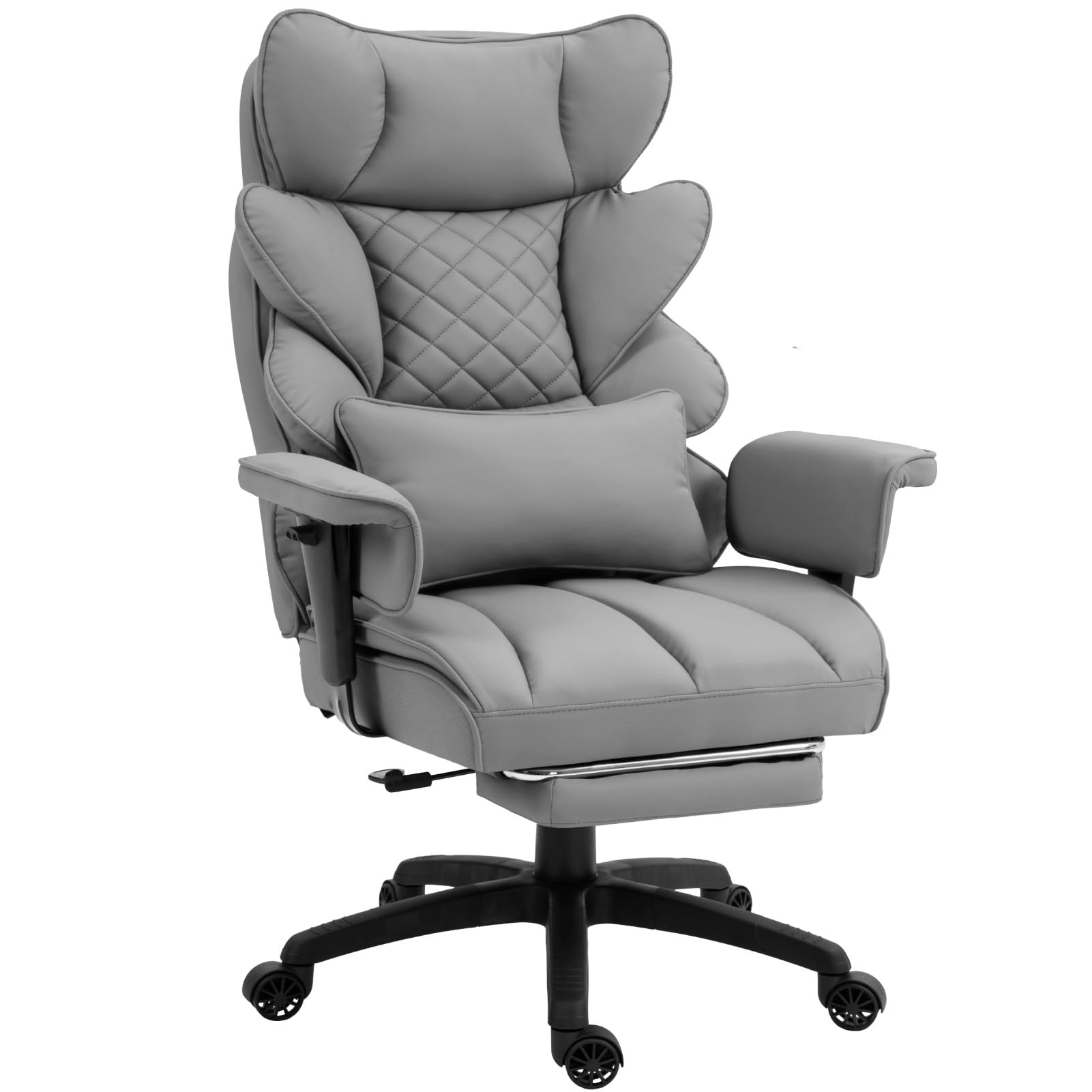 Big and Tall Office Chair with Pocket Spring Cushion,High Back Computer Gaming Chairs with Adjustable Armrests and Lumbar Support,Executive Desk Chairs with Footrest(PU Leather,Grey)