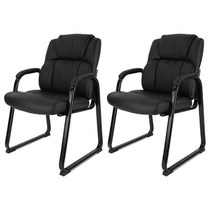 Classic Leather Soft Reception Chair with Padded Armrests and Sled Base, Executive Guest Chair for Office Computer Desk Conference Waiting Meeting Room, Black (2 Pack)