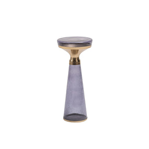 Modern Decorative Round Drink Table with Glass Base and Top with Gold Metal Accent, Martini, Gold Pedestal Table, Tall Side Table, Small Space end Table, for Living Room & Bedroom, Purple,Assembled