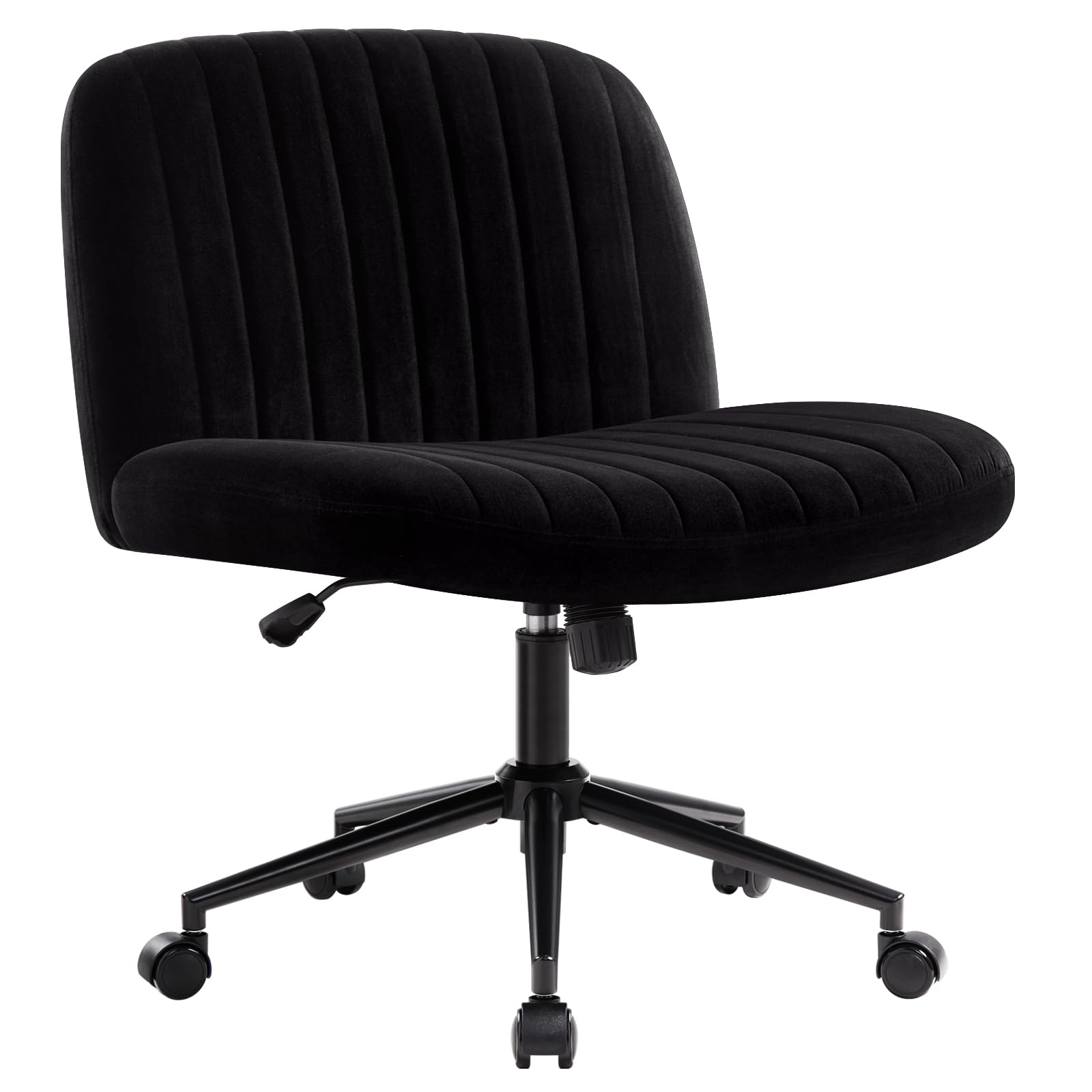Criss Cross Chair Cross Legged Office Chair with Wheels Armless Wide Seat Desk Chairs Height Adjustable Computer Task Chairs Swivel Vanity Chair for Home Office Bedroom Make Up Small Space Black