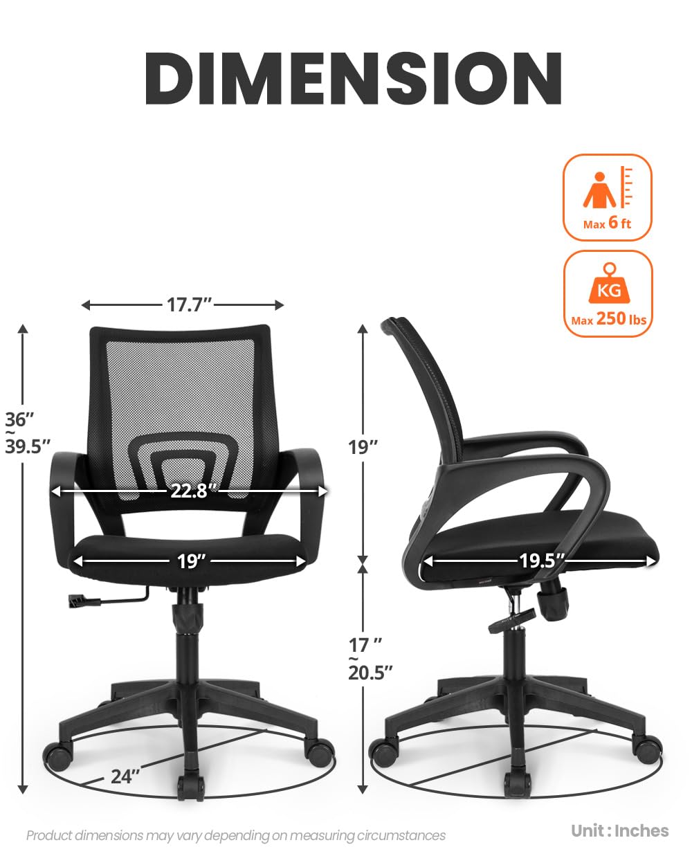Office Desk Computer Chair Ergonomic Mesh Gaming Cushion Seat with Comfy Lumbar Mid Back Support Adjustable Height Swivel Rolling Wheels for Home Task (2 pk - Black)