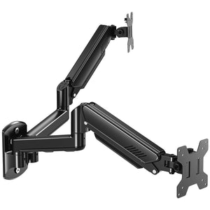Dual Monitor Wall Mount for 2 Computer Screen up to 32 Inch, Gas Spring Double Monitor Arm Holds Up to 17.6lbs Each, Full Motion Adjustable Wall Monitor Mount, VESA Mount 75x75/100x100