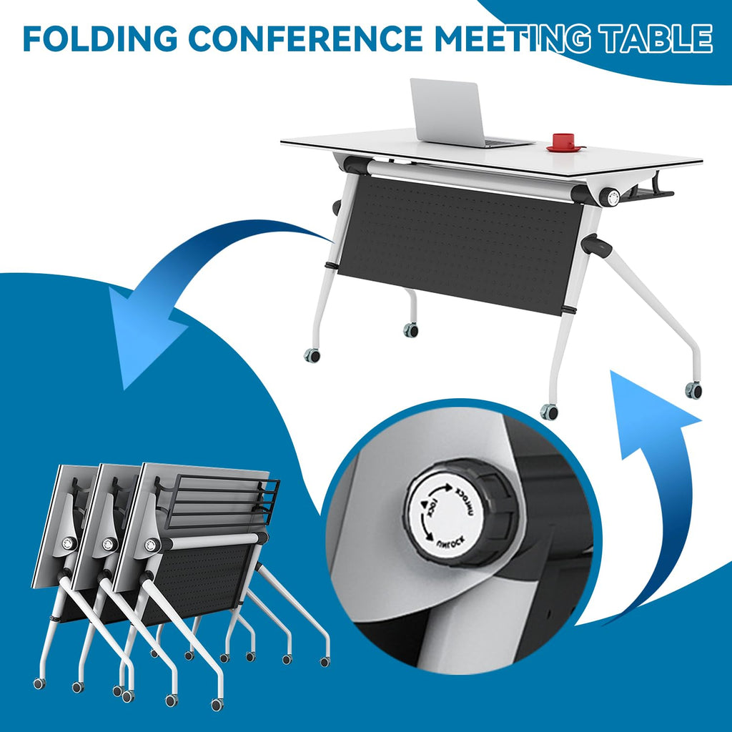 Folding Conference Table,Rectangle Meeting Seminar Table for 14 Person,Folding Long Business Training Tables,Mobile Flip Top Conference Room Tables,Rolling Meeting Tables for Office Conference Room(6)