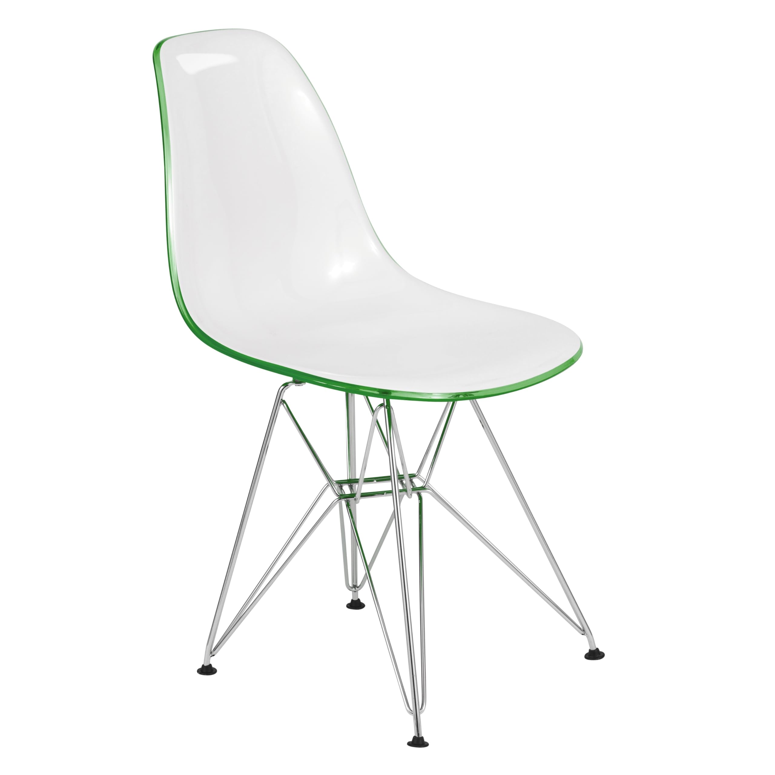 Dining, Modern Chrome Eiffel Base and Curved Back Design, Ergonomic and Lightweight Accent Side Chair for Mid-Century Home, Kitchen, and Café (White Green, Singles)