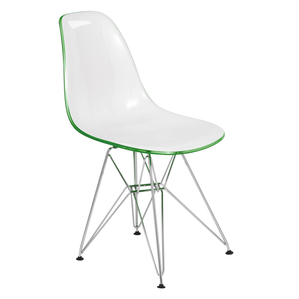 Dining, Modern Chrome Eiffel Base and Curved Back Design, Ergonomic and Lightweight Accent Side Chair for Mid-Century Home, Kitchen, and Café (White Green, Singles)