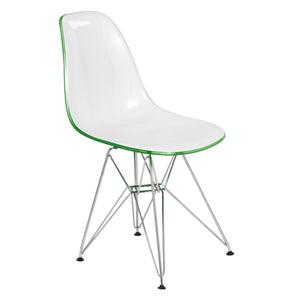 Dining, Modern Chrome Eiffel Base and Curved Back Design, Ergonomic and Lightweight Accent Side Chair for Mid-Century Home, Kitchen, and Café (White Green, Singles)