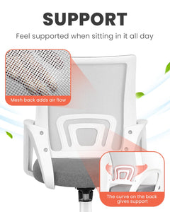 Office Desk Computer Chair Ergonomic Mesh Gaming Cushion Seat with Comfy Lumbar Mid Back Support Adjustable Height Swivel Rolling Wheels for Home Task (Grey)