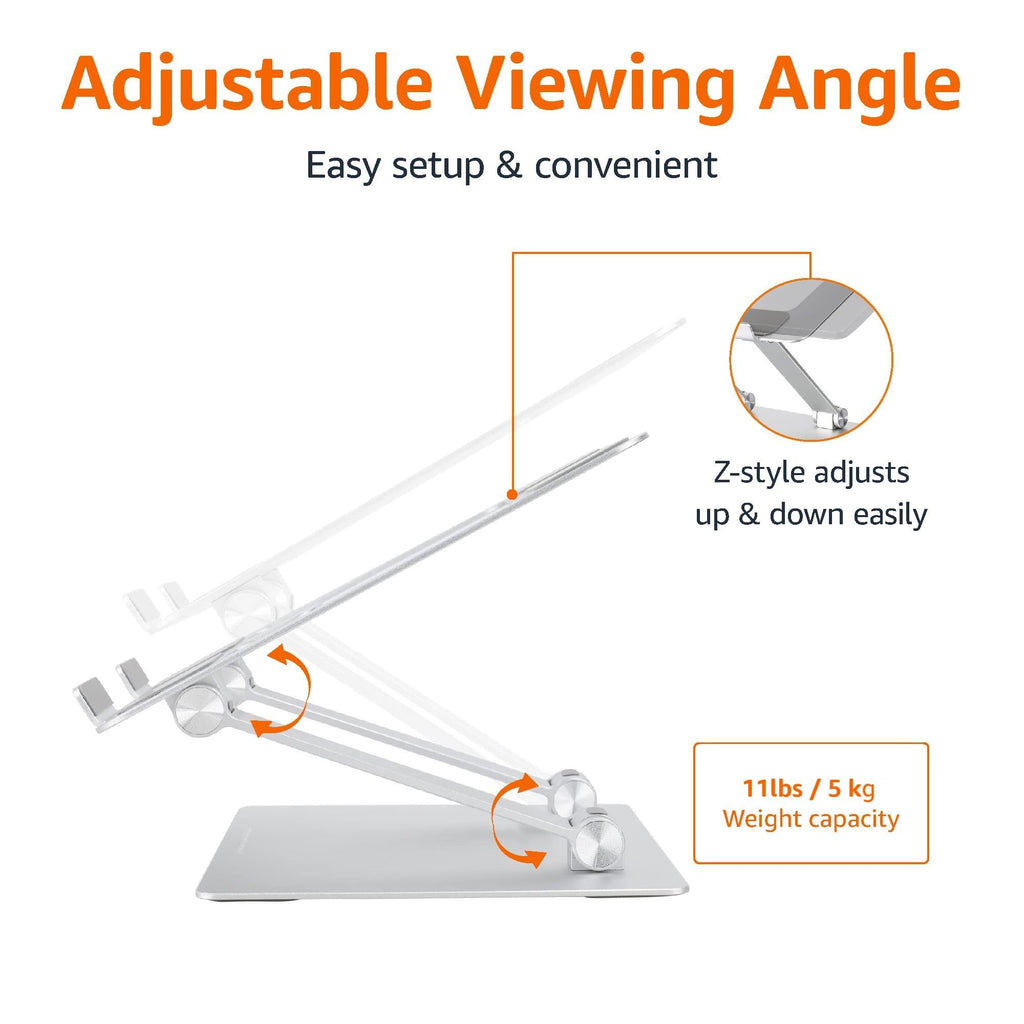Sturdy and Portable Ergonomic Laptop Stand for Desk, Adjustable Riser, Fits all Laptops and Notebooks up to 17.3 Inch, Silver, 10 x 8.7 x 6 in