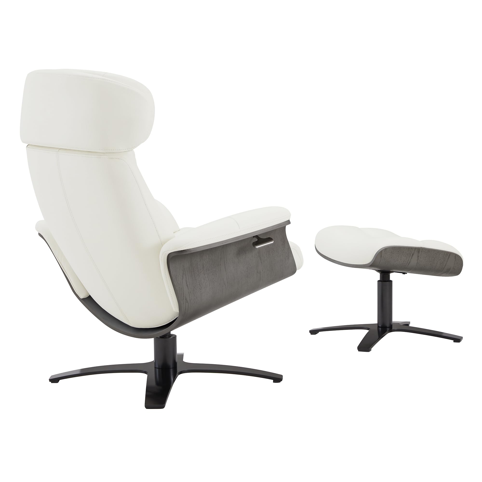 Genuine Leather Reclining Swivel Chair with Adjustable Headrest and Ottoman for Living Room, White