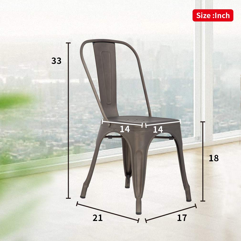 Set of 4 Metal Dining Chairs | Bronze | Stackable Tolix Side Chairs with Backrest | Scratch-Resistant | Non-Slip Feet | Indoor/Outdoor Use | 330 lbs Capacity | Ideal for Kitchen & Restaurant