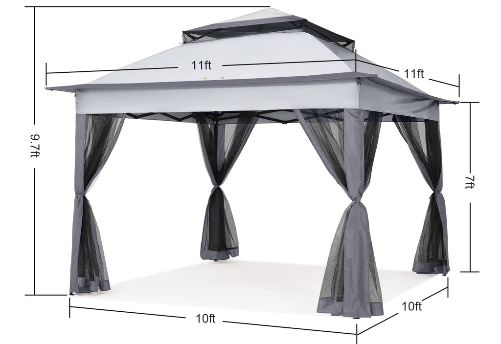 11x11 Pop Up Gazebo Tent Outdoor Canopy Patio Shelter with Mosquito Netting(Dark Grey)