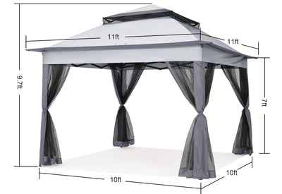 11x11 Pop Up Gazebo Tent Outdoor Canopy Patio Shelter with Mosquito Netting(Dark Grey)