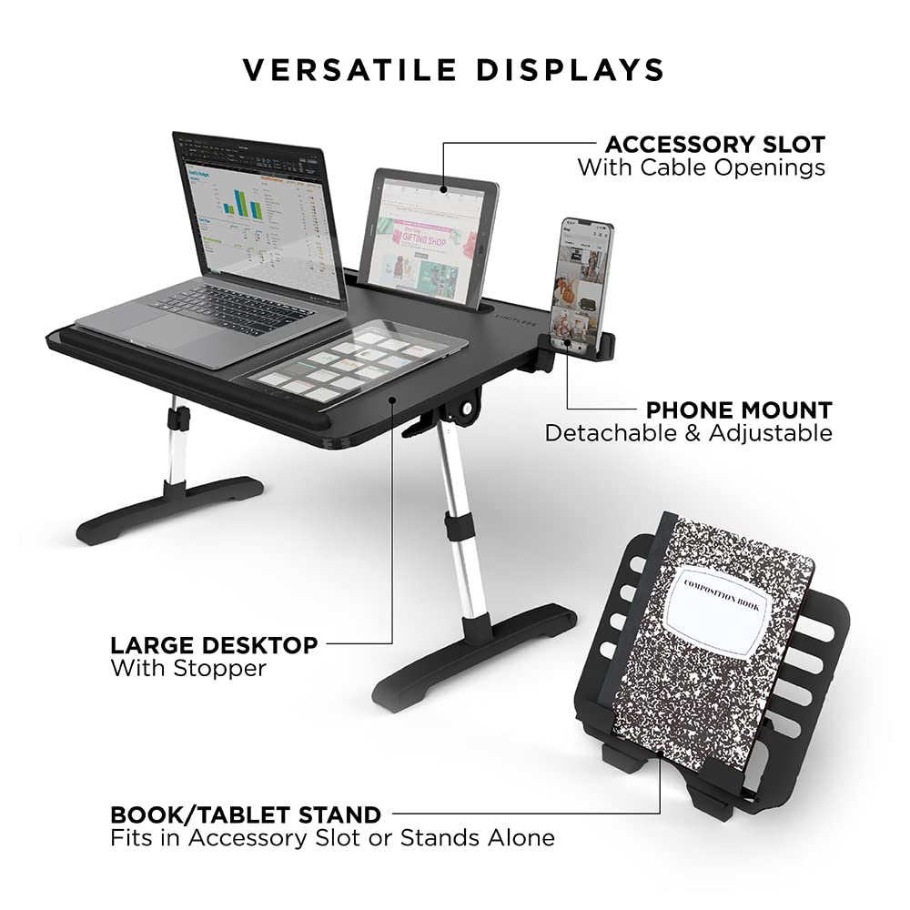 Portable Modern Workstation and Lap Desk with Adjustable Height & Tilt (Charcoal)