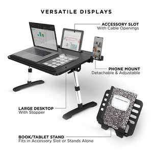 Portable Modern Workstation and Lap Desk with Adjustable Height & Tilt (Charcoal)