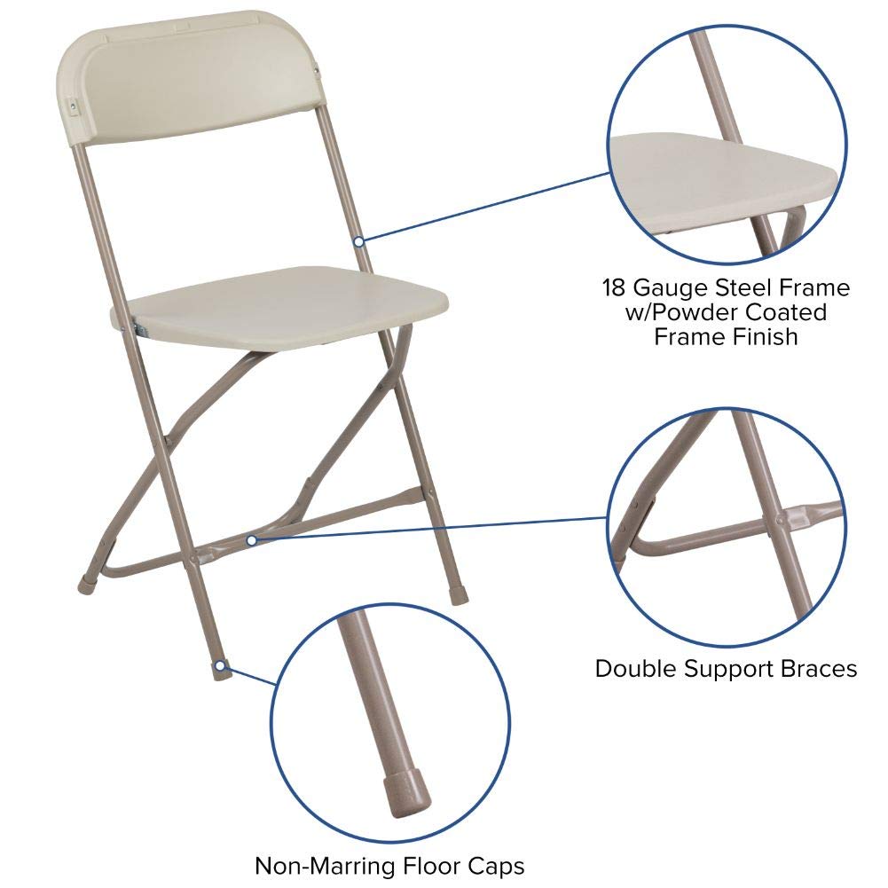 Hercules Series Plastic Folding Chair - Beige - 650LB Weight Capacity Comfortable Event Chair - Lightweight Folding Chair