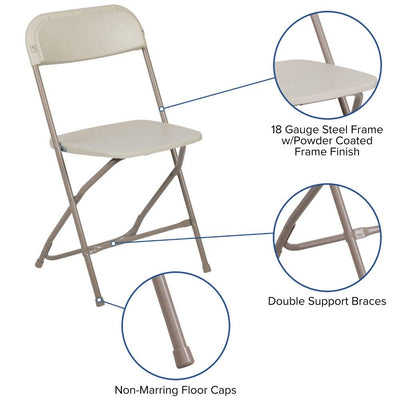 Hercules Series Plastic Folding Chair - Beige - 650LB Weight Capacity Comfortable Event Chair - Lightweight Folding Chair