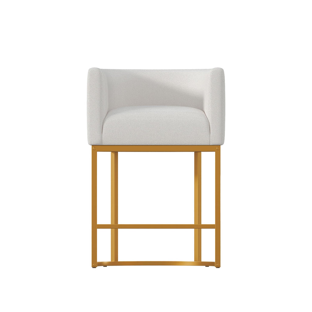 26" Modern Counter Height Bar Stools,Fabric Upholstered Barrel Barstools with Backs,Island Chairs bar stools Set of 1,Metal Gold Frames,Off White Linen