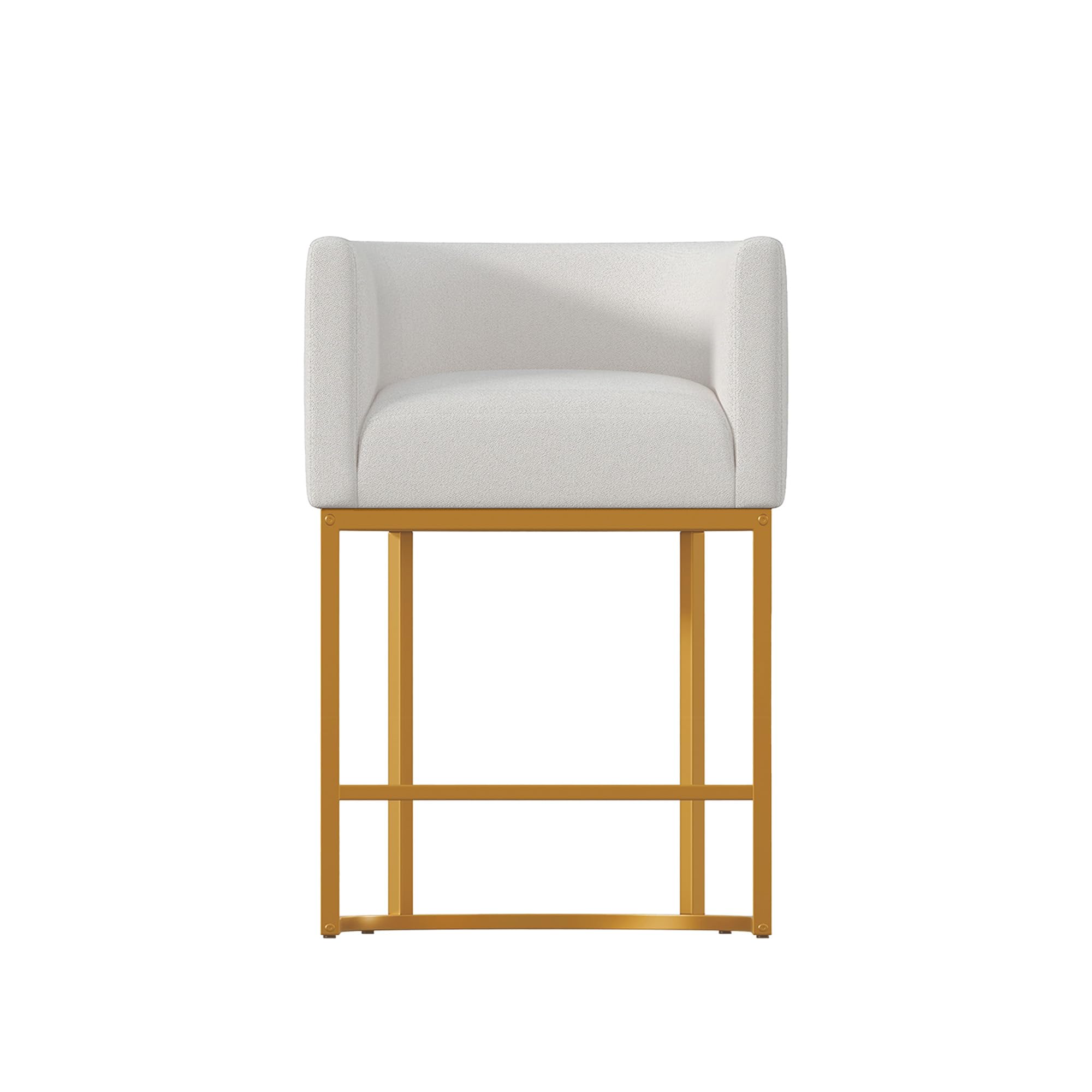 26" Modern Counter Height Bar Stools,Fabric Upholstered Barrel Barstools with Backs,Island Chairs bar stools Set of 1,Metal Gold Frames,Off White Linen
