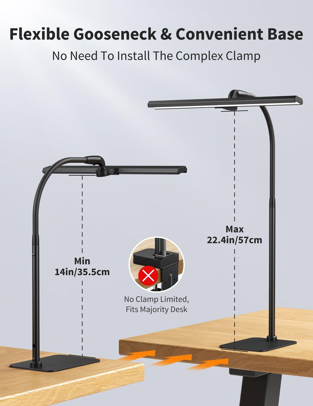 LED Desk Lamps for Home Office, Tall Desk Light with Base, Flexible Gosseneck Adjustable Height 5-Level Dimmable Brightness & Color, Architect Lamp for Working,Reading,Crafting,Study