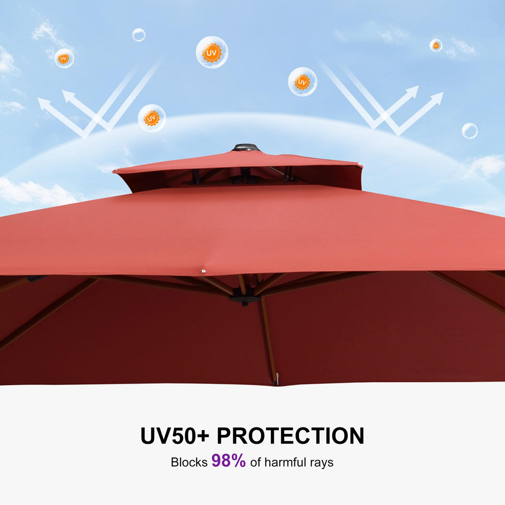 10ft Patio Umbrella Outdoor Square Umbrellas Large Cantilever Umbrella Windproof Offset Umbrellas Heavy Duty Sun Umbrella for Garden Deck Pool Patio, Brick Red