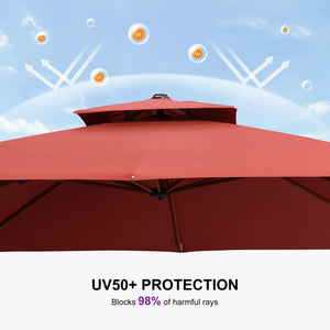 11ft Patio Umbrella Outdoor Square Umbrella Large Cantilever Umbrellas Windproof Offset Umbrellas Heavy Duty Sun Umbrella for Garden Deck Pool Patio, Brick Red