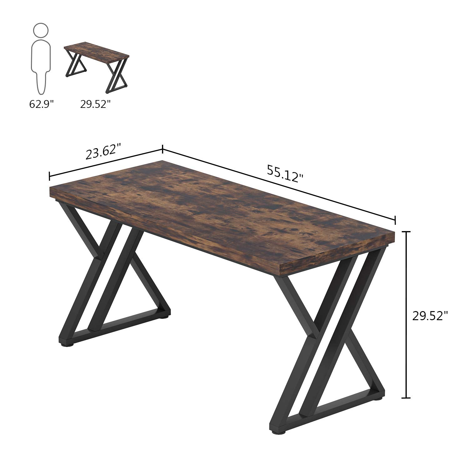 55 Inch Large Simple Industrial Computer Desk Study Writing Table Home Office Workstation,Rustic Brown
