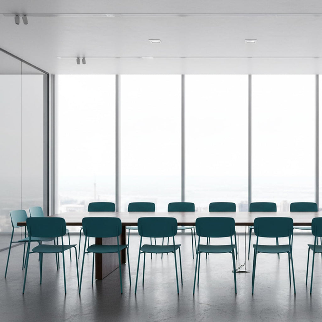 Armless Stacking Chairs Set of 4, Office Waiting Room Chairs with Metal Legs and Ergonomic Plastic Seat, Metal Chairs Set of 4 for Conference Reception Dining Room, Blue