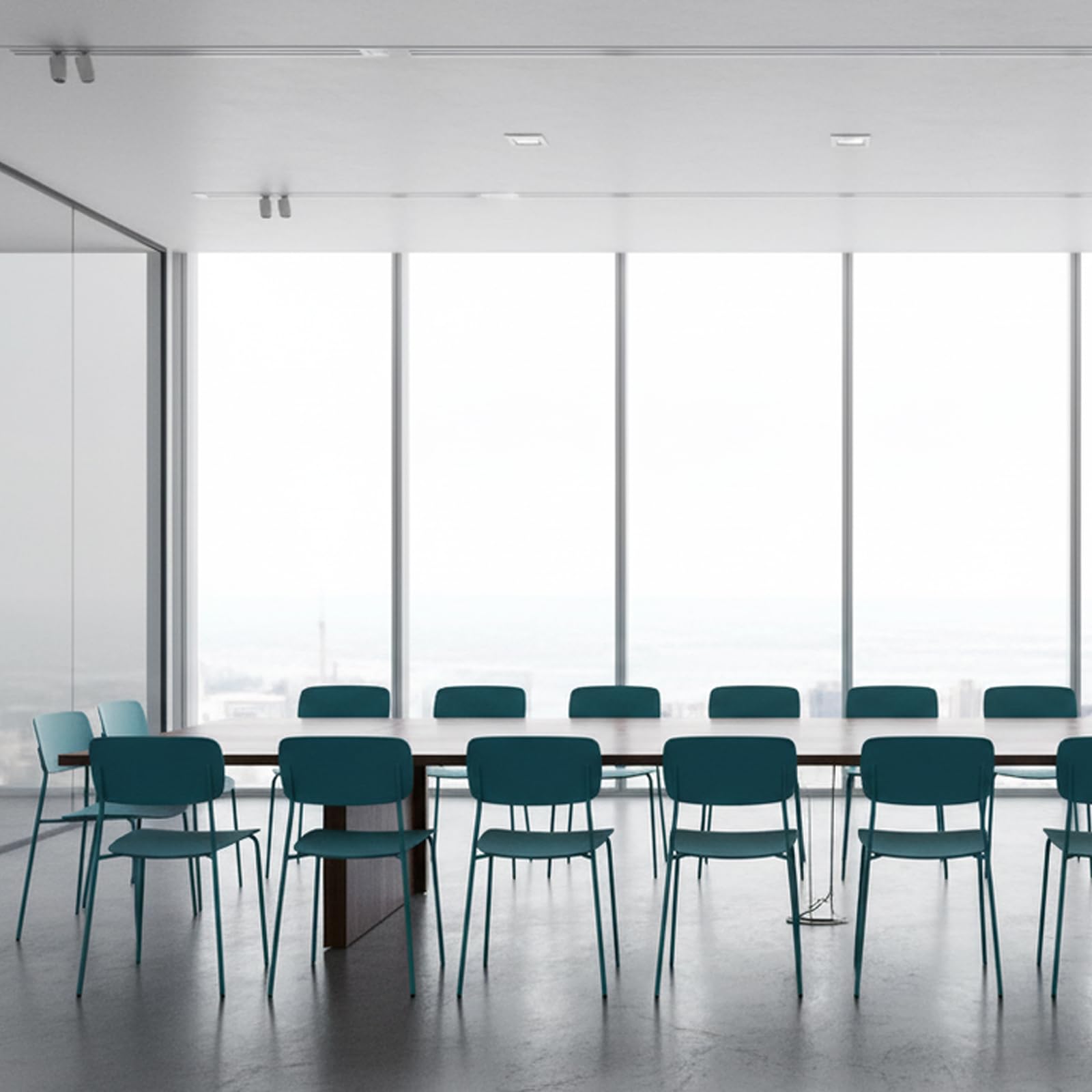 Armless Stacking Chairs Set of 4, Office Waiting Room Chairs with Metal Legs and Ergonomic Plastic Seat, Metal Chairs Set of 4 for Conference Reception Dining Room, Blue