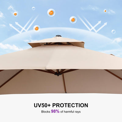 11' X 11' Patio Umbrella Cantilever Outdoor Umbrellas Square Large Parasol Windproof Sunshade Heavy Duty Sun Umbrellas for Deck Pool Patio Garden, Beige