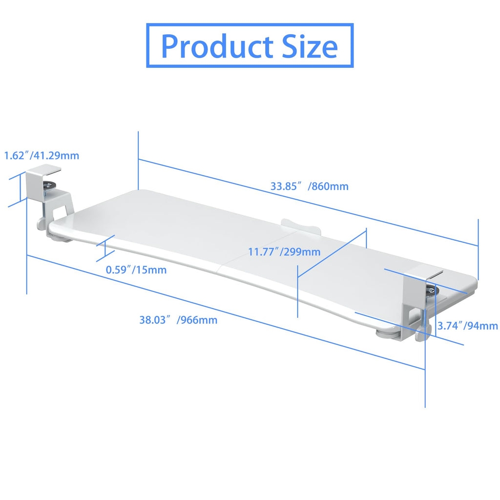 Large Keyboard Tray Under Desk Pull Out with C Clamp Mount, Computer Keyboard & Mouse Tray, 34 (38 Including Clamps) x 11.8 inch Slide-Out Platform Computer Drawer for Typing, White, DSF1LW