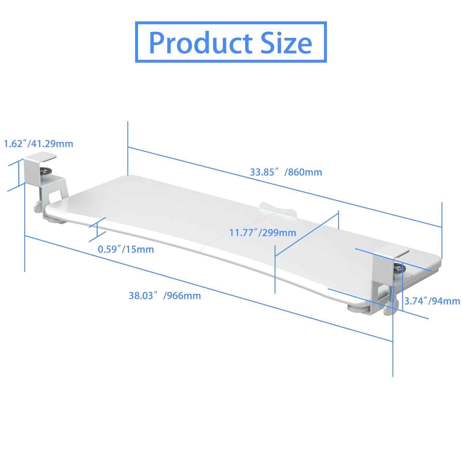 Large Keyboard Tray Under Desk Pull Out with C Clamp Mount, Computer Keyboard & Mouse Tray, 34 (38 Including Clamps) x 11.8 inch Slide-Out Platform Computer Drawer for Typing, White, DSF1LW