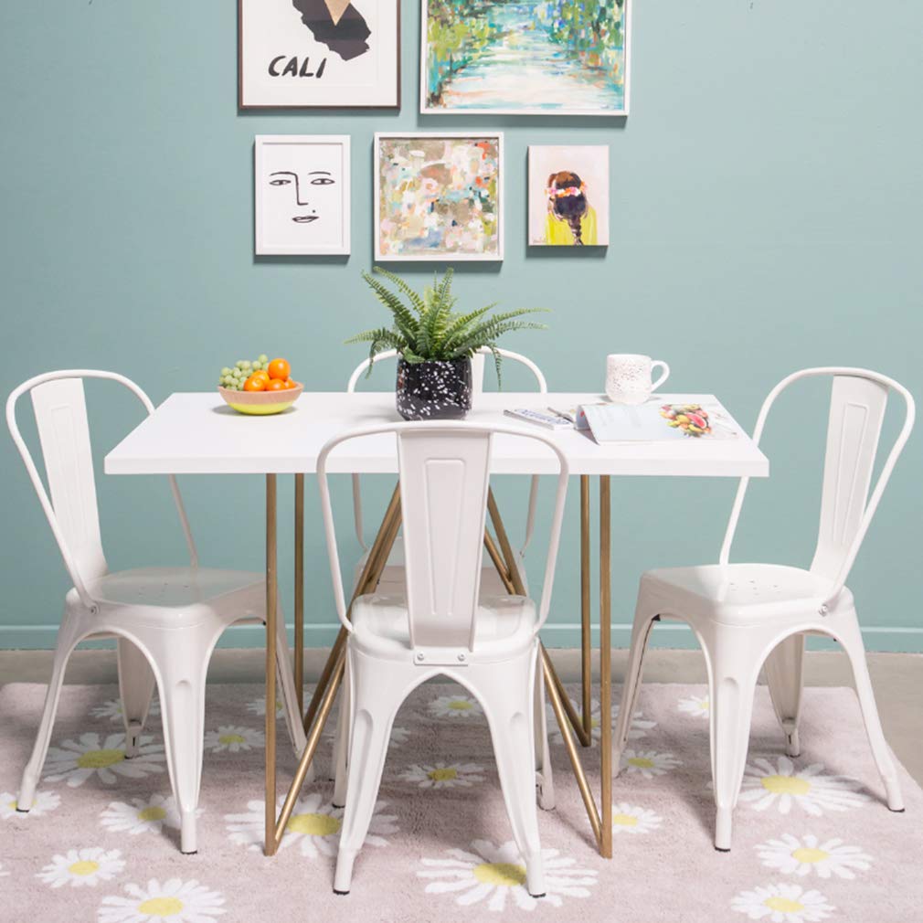 Set of 4 Metal Dining Chairs | Cream | Stackable Tolix Side Chairs with Backrest | Scratch-Resistant | Non-Slip Feet | Indoor/Outdoor Use | 330 lbs Capacity | Ideal for Kitchen & Restaurant