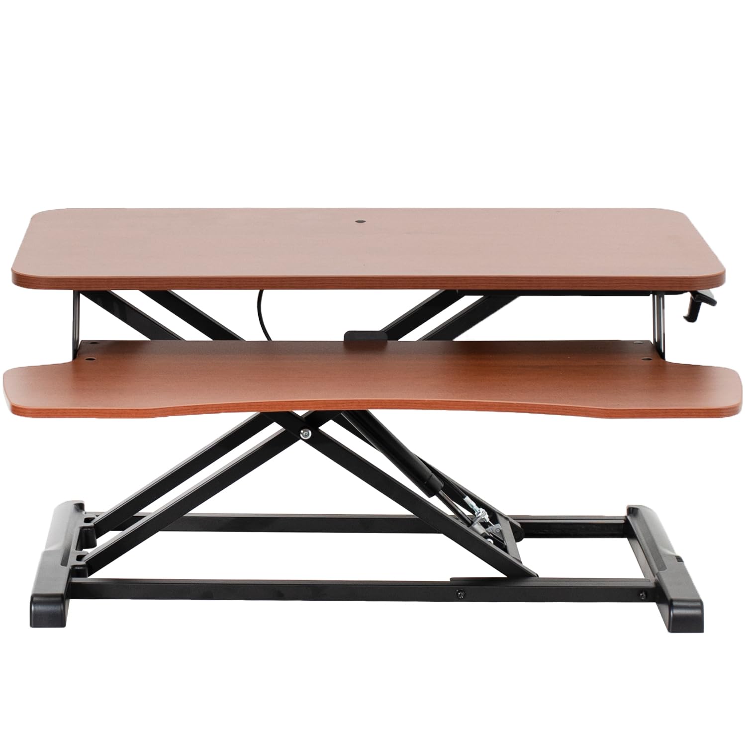 32 inch Desk Converter, K Series, Height Adjustable Sit to Stand Riser, Dual Monitor and Laptop Workstation with Wide Keyboard Tray, Dark Walnut Top, Black Frame, DESK-V000KA
