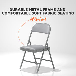 4 Pack Folding Chairs with Padded Vinyl Cushion Chairs with Comfortable Cushion and Durable Steel Frame for Home and Office, for Indoor and Outdoor Events (Grey Vinyl Padding 4 Pack)