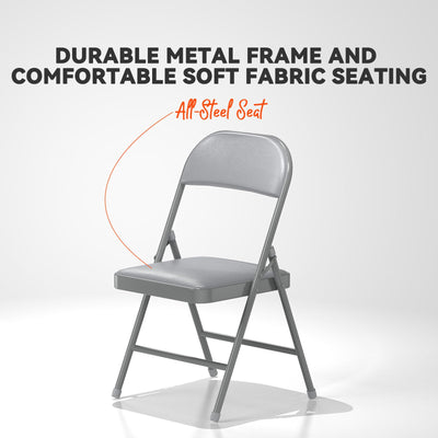 4 Pack Folding Chairs with Padded Vinyl Cushion Chairs with Comfortable Cushion and Durable Steel Frame for Home and Office, for Indoor and Outdoor Events (Grey Vinyl Padding 4 Pack)