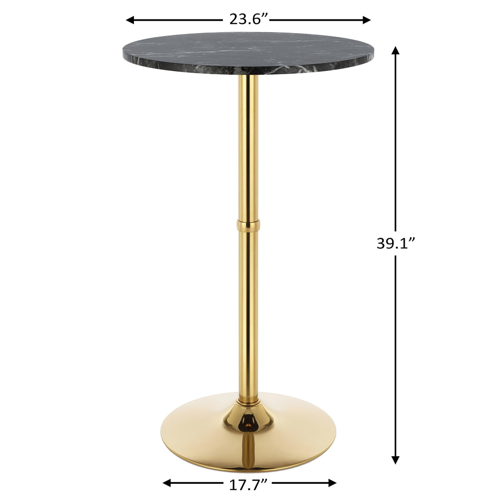 24" Round Cocktail Bar Table with Metal Base, Tall Bistro Pub Table, Counter Bar Height Table for Kitchen, Dining Room, Living Room, Easy Assembly, Black&Gold