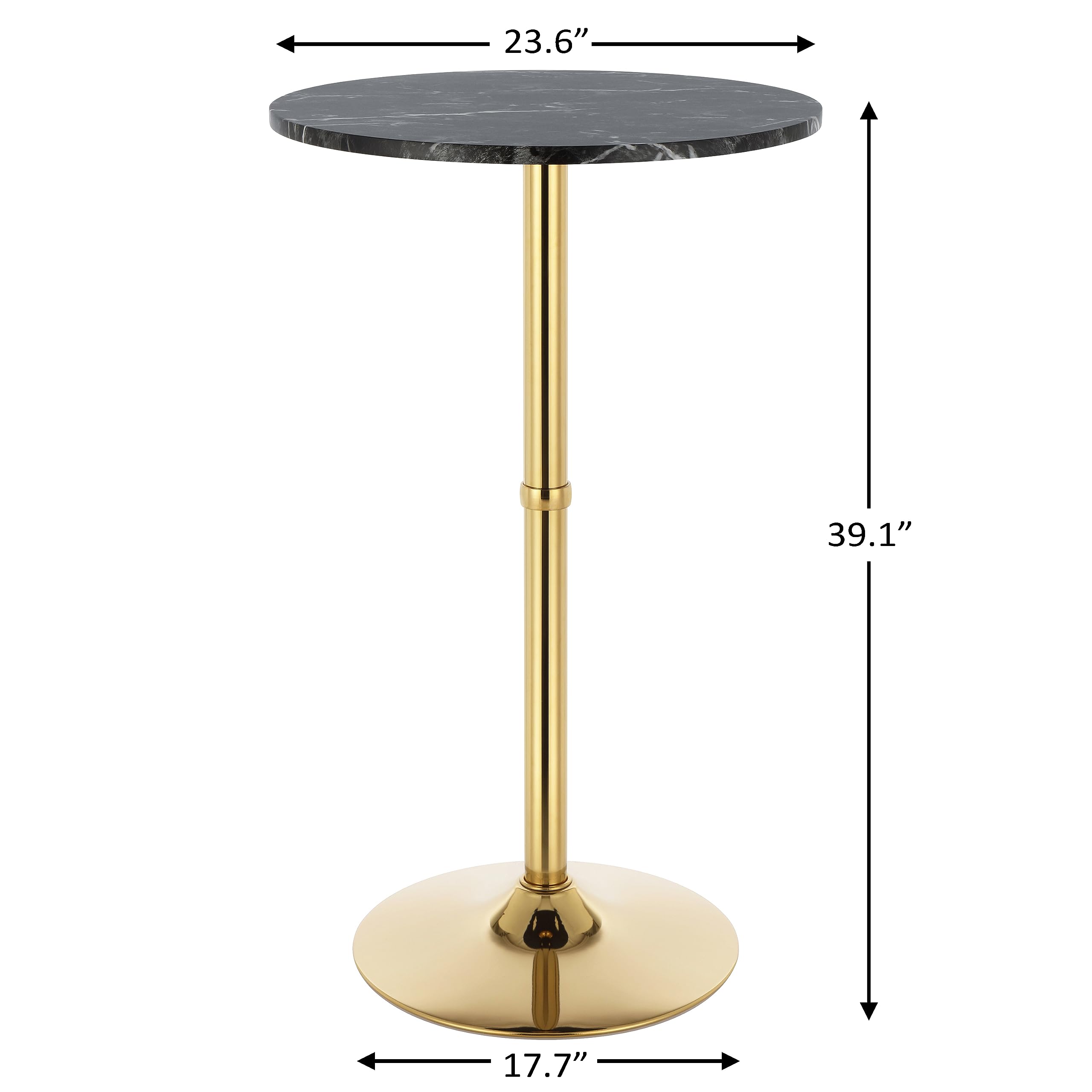 24" Round Cocktail Bar Table with Metal Base, Tall Bistro Pub Table, Counter Bar Height Table for Kitchen, Dining Room, Living Room, Easy Assembly, Black&Gold