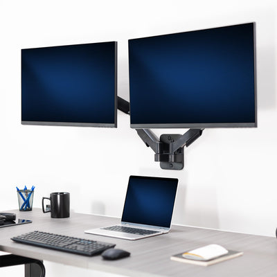 Height Adjustable Pneumatic Extended Arm Dual Monitor Wall Mount Full Motion Articulating, Fits 2 Screens 17 to 27 inches, Black, MOUNT-V002G