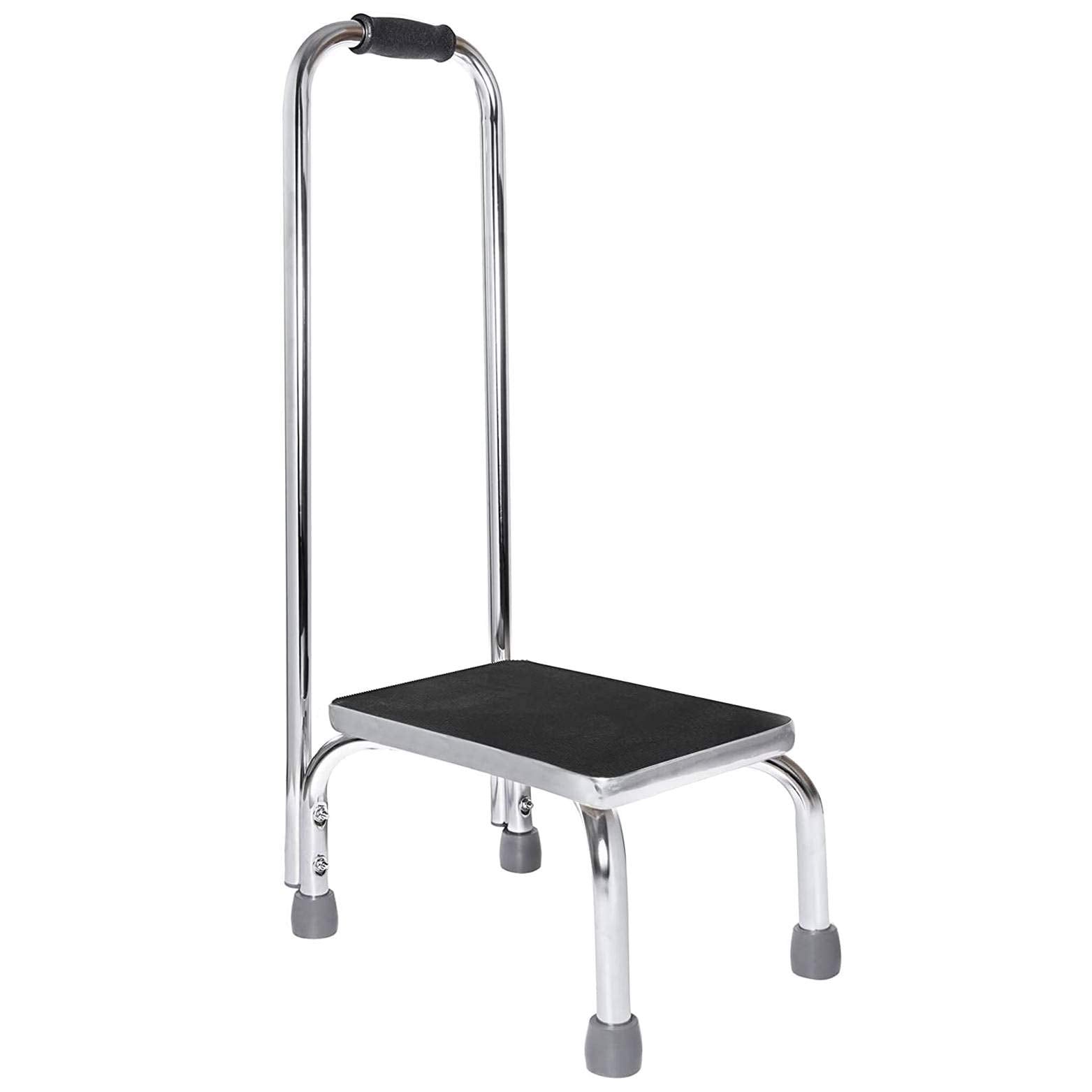 Medical Foot Step Stool with Handle and Anti Skid Rubber Platform, Lightweight and Sturdy Stool for Children, Adults and Seniors, Chrome