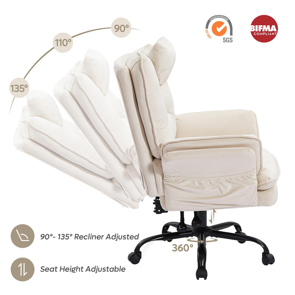 Criss Cross Chair with Flip-Up Armrests, Swivel Makeup Vanity Chair with Wheels & Side Pockets, Cross Legged Office Chair for Home Office, Bedroom (Beige Velvet, High Back)
