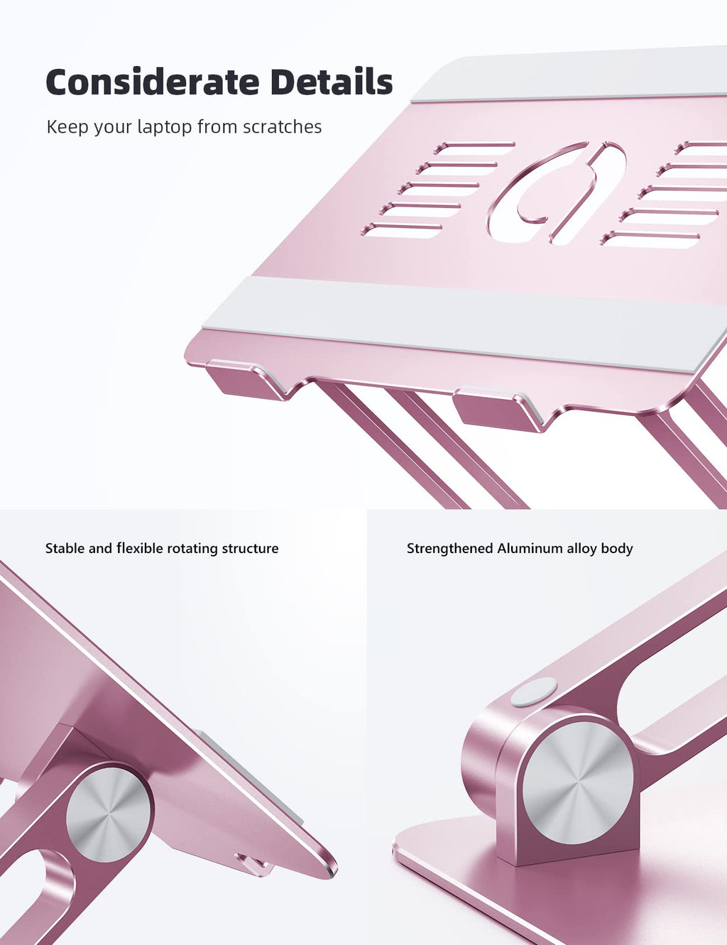 Adjustable Laptop Stand, Portable Laptop Riser, Aluminum Laptop Stand for Desk Foldable, Ergonomic Computer Notebook Stand Holder for MacBook Air Pro, Dell XPS, HP (10-17.3'') -Pink