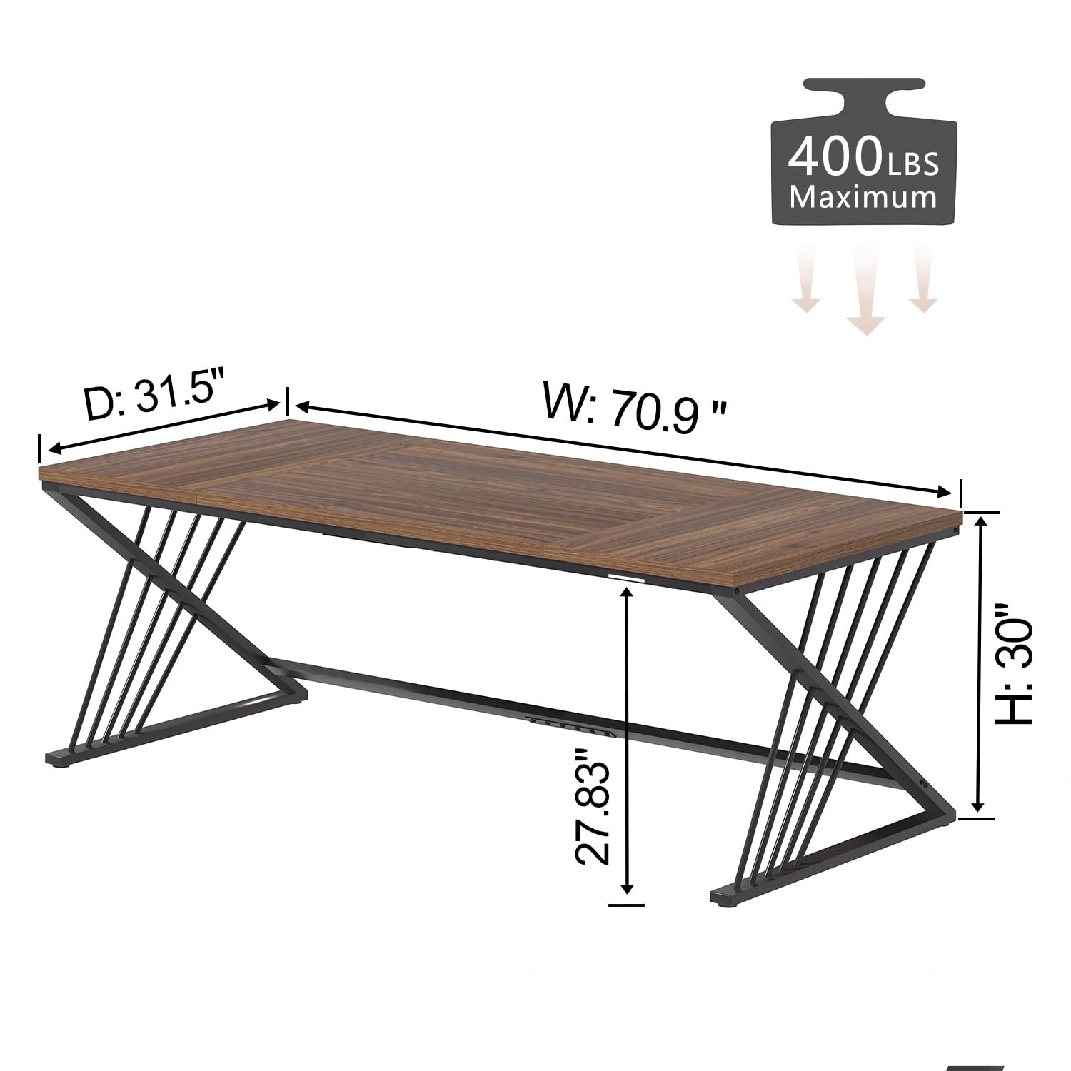 70.9" Computer Desk with Z-Shaped Legs, Large PC Desk for Home Office, Industrial Writing Desk, 2 Person Executive Workstation Study Table for Bedroom, Rustic Walnut