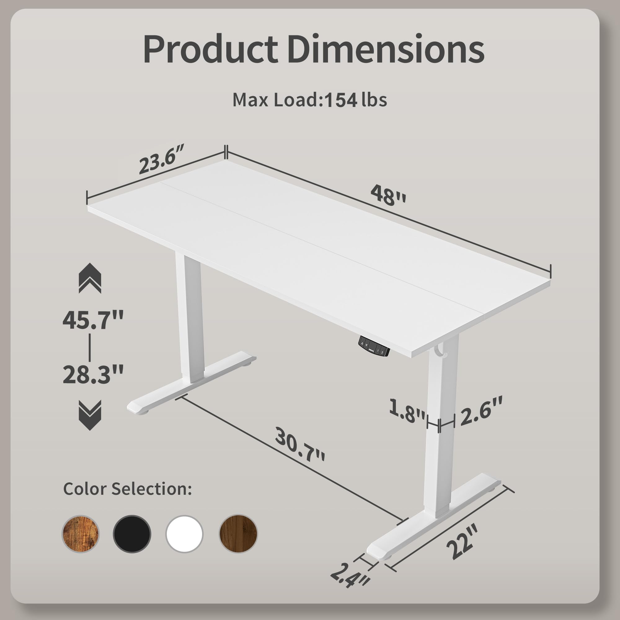 Electric Standing Desk, 48 x 24 Inches Height Adjustable Desk, Sit Stand up for Work Office Home, Ergonomic Rising Computer Table with Memory Preset, White