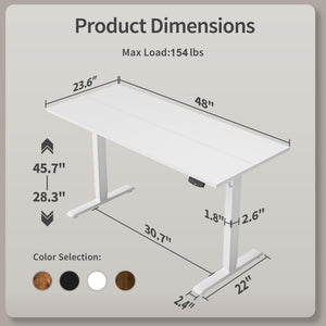 Electric Standing Desk, 48 x 24 Inches Height Adjustable Desk, Sit Stand up for Work Office Home, Ergonomic Rising Computer Table with Memory Preset, White